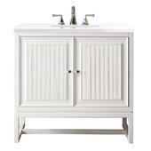  Athens 36'' Single Vanity Cabinet in Glossy White w/ 3cm (1-3/8'') Thick White Zeus Quartz Top, 36'' W x 23-1/2'' D x 34-1/2'' H