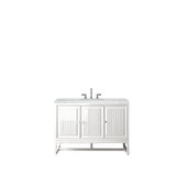  Athens 48'' W Single Vanity Cabinet, Glossy White, w/ 3cm (1-3/8'') Thick Arctic Fall Solid Surface Countertop