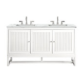  Athens 60'' Double Vanity Cabinet in Glossy White with 3cm (1-3/8'') Thick Ethereal Noctis Top and Rectangle Sinks