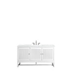  Athens 60'' W Single Vanity Cabinet , Glossy White, w/ 3cm (1-3/8'') Thick Arctic Fall Solid Surface Countertop