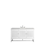  Athens 60'' W Single Vanity Cabinet , Glossy White, w/ 3cm (1-3/8'') Thick Eternal Jasmine Pearl Quartz Top