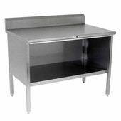  EBOS4R5 Series 14-Gauge Stainless Steel 120'' W x 24'' D Enclosed Base Flat Top Work Table w/ 5'' Riser & Open Front