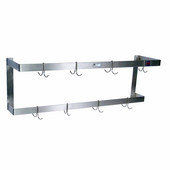  Double Bar Stainless Steel Pot Rack with Removable Hooks - Wall Mount, Available in Numerous Sizes