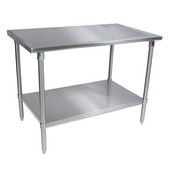  ST4-SS Series 14-Gauge Stainless Steel Flat Top Work Table 96'' W x 30'' D, Stainless Steel Legs and Adjustable Shelf, Knocked Down