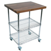  Metropolitan Wire Cart with 1-1/2'' Thick Blended Walnut Top, Chrome Shelves and Locking Casters, 27''W x 21''D x 36''H