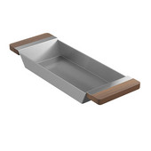 JULIEN SmartStation Collection Tray with Walnut Handles for Fira Collection Kitchen Sink in Brushed Stainless Steel, 6'' W x 17-3/8'' D x 2-1/4'' H