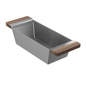 JULIEN SmartStation Collection Colander with Walnut Handles for Fira Collection Kitchen Sink in Brushed Stainless Steel, 6'' W x 17-3/8'' D x 4-1/4'' H