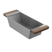 JULIEN SmartStation Collection Bin with Walnut Handles for Fira Collection Kitchen Sink in Brushed Stainless Steel, 6'' W x 17-3/8'' D x 4-1/4'' H