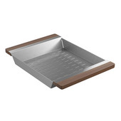 JULIEN SmartStation Collection Colander with Walnut Handles for Fira Collection Kitchen Sink in Brushed Stainless Steel, 12'' W x 17-3/8'' D x 2-1/4'' H