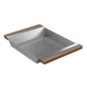 JULIEN SmartStation Collection Tray with Walnut Handles for Fira Collection Kitchen Sink in Brushed Stainless Steel, 12'' W x 17-3/8'' D x 2-1/4'' H