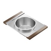  SmartStation Above Sink Serving Board with Bowl and Colander, with Walnut Handles, 12'' W x 17'' D x 4-1/2'' H