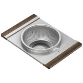 JULIEN Stainless Steel Serving Board with Bowl, Colander, and Walnut Handles, for Fira Fireclay Sinks, 12'' W x 17-1/4'' D x 4'' H