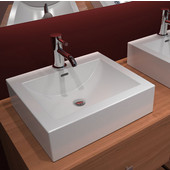  Vessel Bathroom Sink with Overflow, Solidtech Surface, 19''W x 16-7/8''D x 5-1/2''H, White