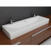  Vessel Double Countertop Bathroom Sink with Overflow, Solidtech Surface, 49-1/2''W x 16-3/4''D x 6''H, White