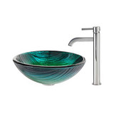  Nature Series Nei Glass Vessel Sink and Ramus Faucet Chrome Set