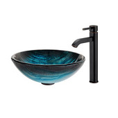  Nature Series Ladon Glass Vessel Sink and Ramus Faucet Oil Rubbed Bronze Set
