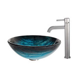 Nature Series Ladon Glass Vessel Sink and Ramus Faucet Satin Nickel Set