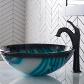 KRAUS 17'' Blue Glass Nature Series™ Bathroom Vessel Sink and Matte Black Arlo™ Faucet Combo Set with Pop-Up Drain, 17''Diameter x 6''H