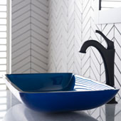 KRAUS 22'' Rectangular Blue Glass Bathroom Vessel Sink and Matte Black Arlo™ Faucet Combo Set with Pop-Up Drain, 21-7/8''W x 13-7/8''D x 4''H