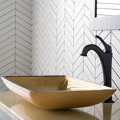 KRAUS 22'' Rectangular Gold Glass Bathroom Vessel Sink and Matte Black Arlo™ Faucet Combo Set with Pop-Up Drain, 21-7/8''W x 13-7/8''D x 4''H