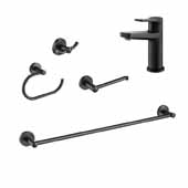  Indy™ Single Handle Bathroom Faucet With 24'' W Towel Bar, Paper Holder, Towel Ring And Robe Hook In Matte Black