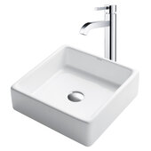  White Square Ceramic Sink and Ramus Faucet, Chrome