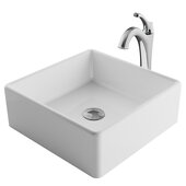  Elavo™ 15'' Square White Porcelain Ceramic Bathroom Vessel Sink and Chrome Arlo™ Faucet Combo Set with Pop-Up Drain, 15'W x 15'D x 5-1/4'H