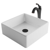  Elavo™ 15'' Square White Porcelain Ceramic Bathroom Vessel Sink and Oil Rubbed Bronze Arlo™ Faucet Combo Set with Pop-Up Drain, 15''W x 15''D x 5-1/4''H