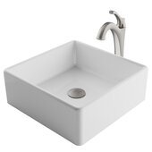  Elavo™ 15' Square White Porcelain Ceramic Bathroom Vessel Sink and Spot Free Arlo™ Faucet Combo Set with Pop-Up Drain, Stainless Brushed Nickel Finish, 15'W x 15'D x 5-1/4'H