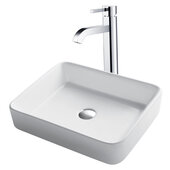  White Rectangular Ceramic Sink and Ramus Faucet, Chrome