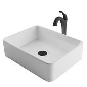 KRAUS Elavo™ 19'' Modern Rectangular White Porcelain Ceramic Bathroom Vessel Sink and Matte Black Arlo™ Faucet Combo Set with Pop-Up Drain, 18-3/4''W x 14-1/4''D x 5-1/4''H