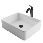 Elavo™ 19'' Modern Rectangular White Porcelain Ceramic Bathroom Vessel Sink and Oil Rubbed Bronze Arlo™ Faucet Combo Set with Pop-Up Drain, 18-3/4''W x 14-1/4''D x 5-1/4''H