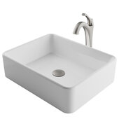 KRAUS Elavo™ 19'' Modern Rectangular White Porcelain Ceramic Bathroom Vessel Sink and Spot Free Arlo™ Faucet Combo Set with Pop-Up Drain, Stainless Brushed Nickel Finish, 18-3/4''W x 14-1/4''D x 5-1/4''H
