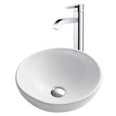  White Round Ceramic Sink and Ramus Faucet, Chrome