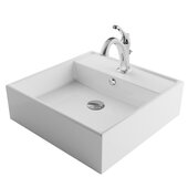  Elavo™ 18-1/2'' Square White Porcelain Ceramic Bathroom Vessel Sink with Overflow and Arlo™ Faucet Combo Set with Lift Rod Drain Chrome Finish 18-1/2''W x 18-1/2''D x 5-3/4''H