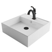  Elavo™ 18-1/2'' Square White Porcelain Ceramic Bathroom Vessel Sink with Overflow and Matte Black Arlo™ Faucet Combo Set with Lift Rod Drain 18-1/2''W x 18-1/2''D x 5-3/4''H