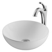  Elavo™ 14'' Round White Porcelain Ceramic Bathroom Vessel Sink and Arlo™ Faucet Combo Set with Pop-Up Drain Chrome Finish 13-11/16'' Diameter x 5-1/4'H