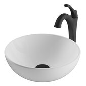  Elavo™ 14' Round White Porcelain Ceramic Bathroom Vessel Sink and Matte Black Arlo™ Faucet Combo Set with Pop-Up Drain 13-11/16'' Diameter x 5-1/4''H