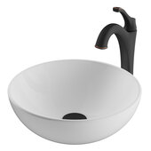  Elavo™ 14' Round White Porcelain Ceramic Bathroom Vessel Sink and Arlo™ Faucet Combo Set with Pop-Up Drain Oil Rubbed Bronze Finish 13-11/16'' Diameter x 5-1/4''H