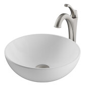  Elavo™ 14' Round White Porcelain Ceramic Bathroom Vessel Sink and Spot Free Arlo™ Faucet Combo Set with Pop-Up Drain Stainless Brushed Nickel Finish 13-11/16'' Diameter x 5-1/4'H