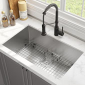 KRAUS 31-1/2'' 16 Gauge Pax™ Kitchen Sink Combo Set with Matte Black Bolden™ 18'' Kitchen Faucet and Soap Dispenser