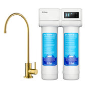  Purita#8482 2-Stage Under-Sink Filtration System with Single Handle Drinking Water Filter Faucet in Brushed Brass, Spout Height: 8-3/8'' H; Spout Reach: 6'' D