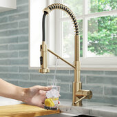  Bolden™ 2-In-1 Pull-Down Single Handle Water Filter Kitchen Faucet, Spot-Free Antique Champagne Bronze w/ Purita 2-Stage Filtration System