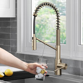  Oletto™ 2-In-1 Pull-Down Single Handle Water Filter Kitchen Faucet, Spot-Free Antique Champagne Bronze w/ Purita 2-Stage Filtration System