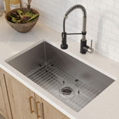 KRAUS 32'' 16 Gauge Standart PRO™ Kitchen Sink Combo Set with Bolden™ 18'' Kitchen Faucet and Soap Dispenser, Stainless Steel Matte Black Finish