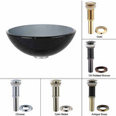  Clear Black Glass Vessel Sink with Satin Nickel Pop-Up Drain & Mounting Ring, 14''D x 5-1/2''H