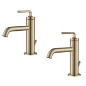 KRAUS Ramus™ Single Handle Bathroom Sink Faucet with Lift Rod Drain in Brushed Gold (2-Pack), Faucet Height: 7-1/2'' H, Spout Reach: 5-1/2'' D, Spout Height: 3-3/8'' H