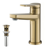 KRAUS Indy™ Single Handle Bathroom Faucet and Pop Up Drain with Overflow in Brushed Gold, Faucet Height: 6-1/4'' H, Spout Reach: 5-1/8'' D, Spout Height: 4-5/8'' H
