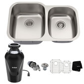  Premier 32'' Wide Undermount 60/40 Double Bowl 16 Gauge Stainless Steel Kitchen Sink with WasteGuard� Continuous Feed Garbage Disposal