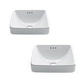 KRAUS Elavo™ Square Semi-Recessed Vessel White Porcelain Ceramic Bathroom Sink with Overflow, 2-Pack, 16-1/4'' W x 16-1/4'' D x 6-3/4'' H